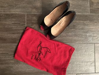 Christian Louboutin Black Leather Peep Toe Heels- Size 36 