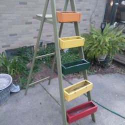 Vintage Wooden Ladder Planter Stand 