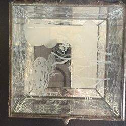 Vintage C. Jere Etched Glass Trinket Box Owl Design Brass Frame 1970s