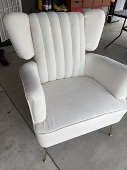 Title Cream Channel Tufted Wingback Accent Chair with Gold Legs