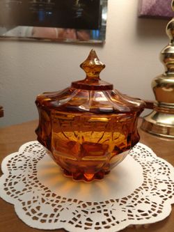 Vintage Amber Glass Dish With Lid