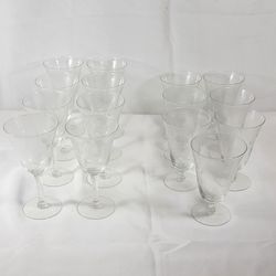 Set Of 15 Vintage Etched Crystal Glassware 8 Water 7 Parfait 