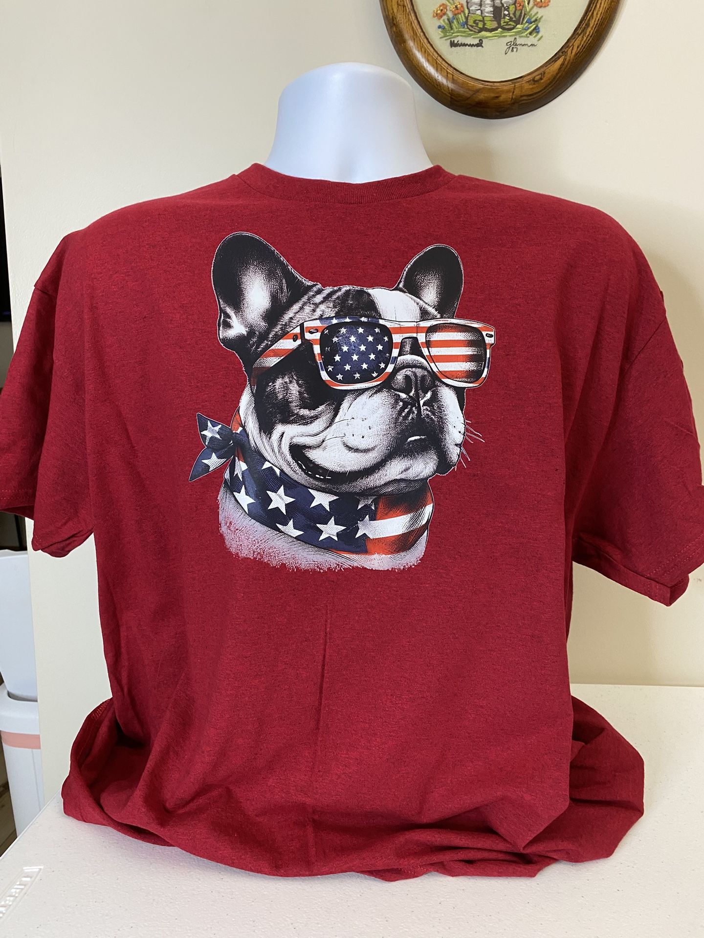 Pug Dog American Flag T-Shirt, New, Size Extra Large, Gildan 50-50 (ltem 362)