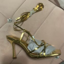 Gold Tie up Heels