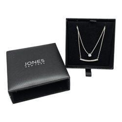 Jones New York Silver Tone Cubic Zirconia Double Strand Chain Necklace NEW w/BOX