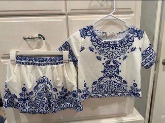 Blue and white crop top set