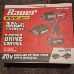 Bauer 20V Brushless 1/2 High Torque Impact Wrench Kit 