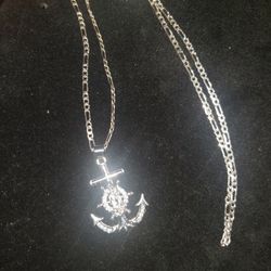 Silver Figaro Necklace And Anchor 24in 2.5 Mm