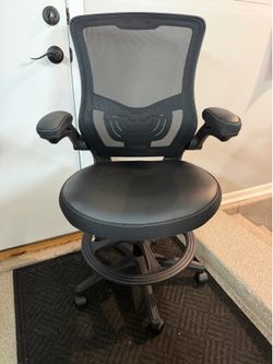 Brand New Black Mesh Tall Back Height Adjustable  Drafting Chair w/Flip Up Arms & Adjustable Lumbar
