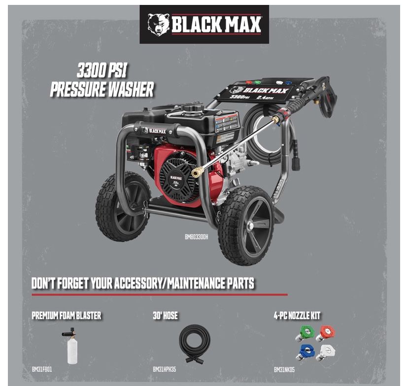 BLACK MAX 3300 psi PRESSURE WASHER — USED 1 TIME