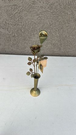 vintage 1970s Hollywood Regency style brass rose bud vase figurine,