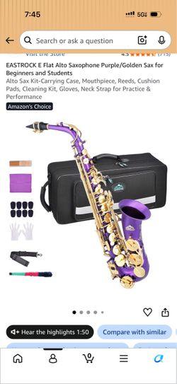 EASTROCK E Flat Alto Saxophone Purple/Golden Sax for Beginners and Students Alto Sax Kit-Carrying Case, Mouthpiece, Reeds, Cushion Pads, Cleaning Kit,