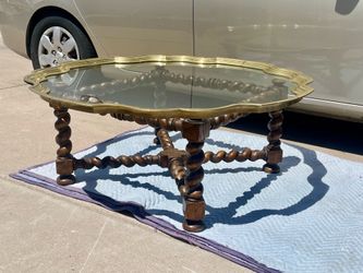 Gorgeous Vintage Baker Collectors Edition Solid Brass Frame Glass Top Barley Twist Cocktail Table