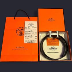 Hermès Silver “H” Buckle Belt w/ Black Leather