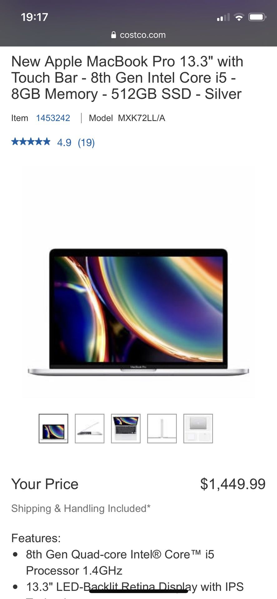 New Apple MacBook Pro 13.3" with Touch Bar - 8th Gen Intel Core i5 - 8GB Memory - 512GB SSD - Silver(Brand New Unopened/Unboxed)
