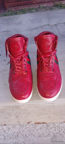 Gucci Red Guccissima Leather Web Detail High Tops Size 12
