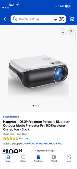 Happrun 1080P Portable Bluetooth Outdoor Movie Projector (Model H1-B)