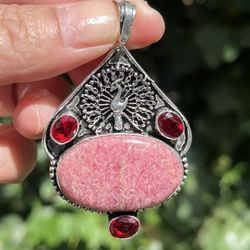 925 Silver Plated Rhodonite Pendant