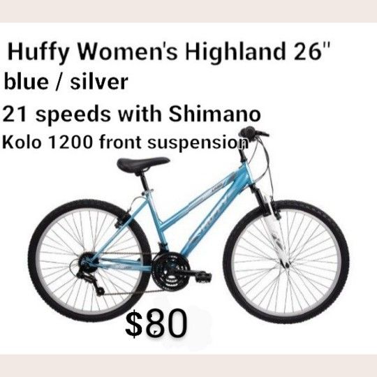 Brand New Huffy Women's Highland 26" Blue / Silver/
