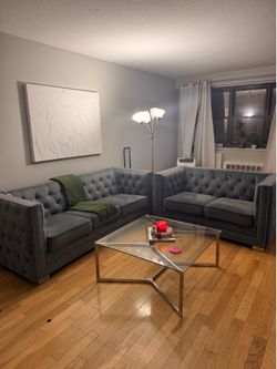 Couch and glass coffee table