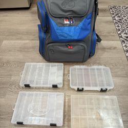 Bass Pro Shops backpack tackle bag + 4 lures boxes 