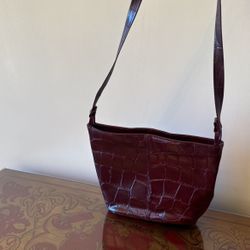 Dramatic Price Drop For Vintage, Genuine Crocodile-embossed Burgundy Contessa Pocketbook With Shoulder Strap