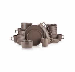 32-Piece Matte Brown Stoneware Dinnerware Set