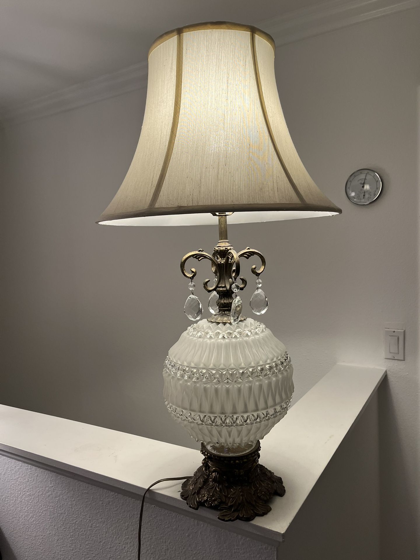 Antique Ornate Frosted Glass Lamp Crystal Pendants Carved Base