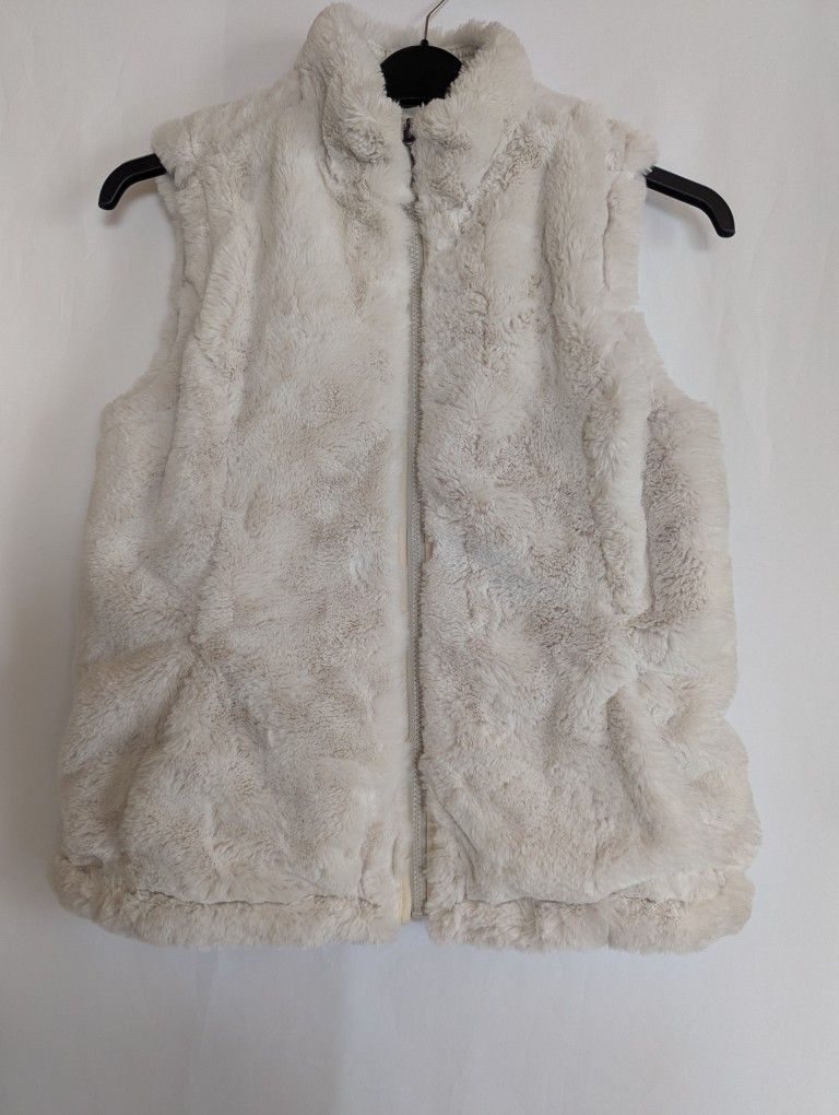 Women's XS Nicole Miller Vest Cream Double-sided Reversible Faux Fur Insulated Casual Stylish Soft