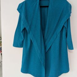Woman's turquoise/ teal size M- cardigan - blazer - coat side pockets