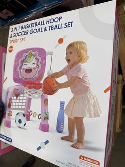 3-in-1 Kids Basketball Hoop, Soccer Goal & Sports Set