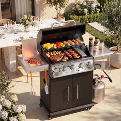 5-Burner Propane Gas Grill with Infrared Side and Rear Burners - 68000 BTU