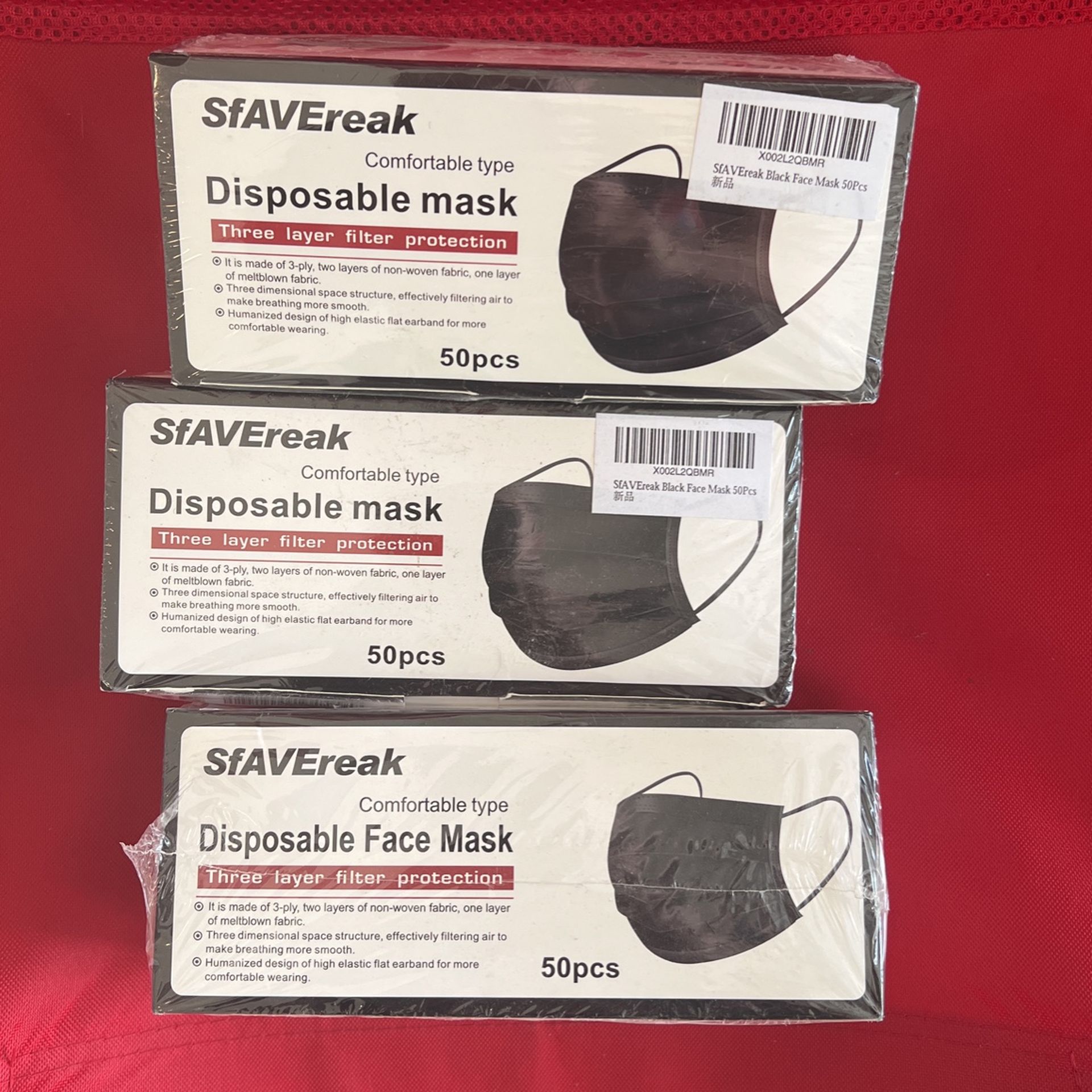 SfAVEreak Black Face Mask 50Pcs