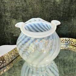 5” Fenton White Opalescent Swirl Glass Vase - Home Decor - Fenton Glass Collectors