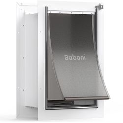 Baboni Pet Door for Wall, Steel Frame and Telescoping Tunnel, Aluminum Lock, Double Flap- Large (Pets Up to 100 Lb)