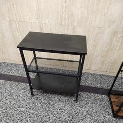3 Tier End Table, Vintage Storage Rack with Shelves, Charcoal Grey Side Table with Rectangle Shelf，