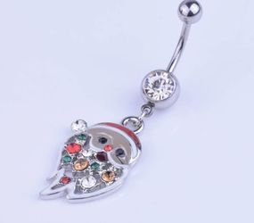 NEW Santa Holiday Belly Naval Ring With Cubic Zirconia Gems