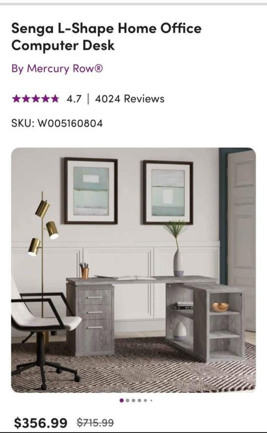 L-shaped corner grey desk
