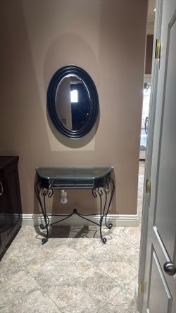 Glass vanity with matching mirror