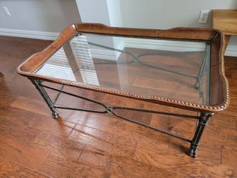 Maitland Smith Regency Style Leather Wrapped Glass Top Cocktail Coffee Table