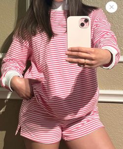 Pink Strips Mock Neck Set
