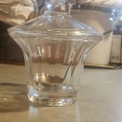 DANSK LEAD CRYSTAL JAM JAR W/ STERLING  SPOON