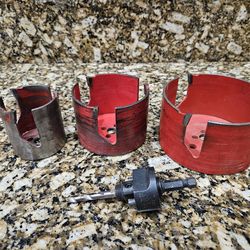 Three Milwaukee Carbide Hole Saw Set 4-5/8  3-5/8  2-9/16 for Wood - Used but Good Tips