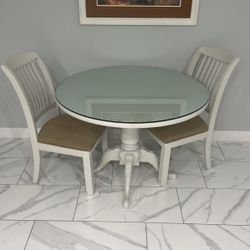 Round Dining Wood Table With Glass Top