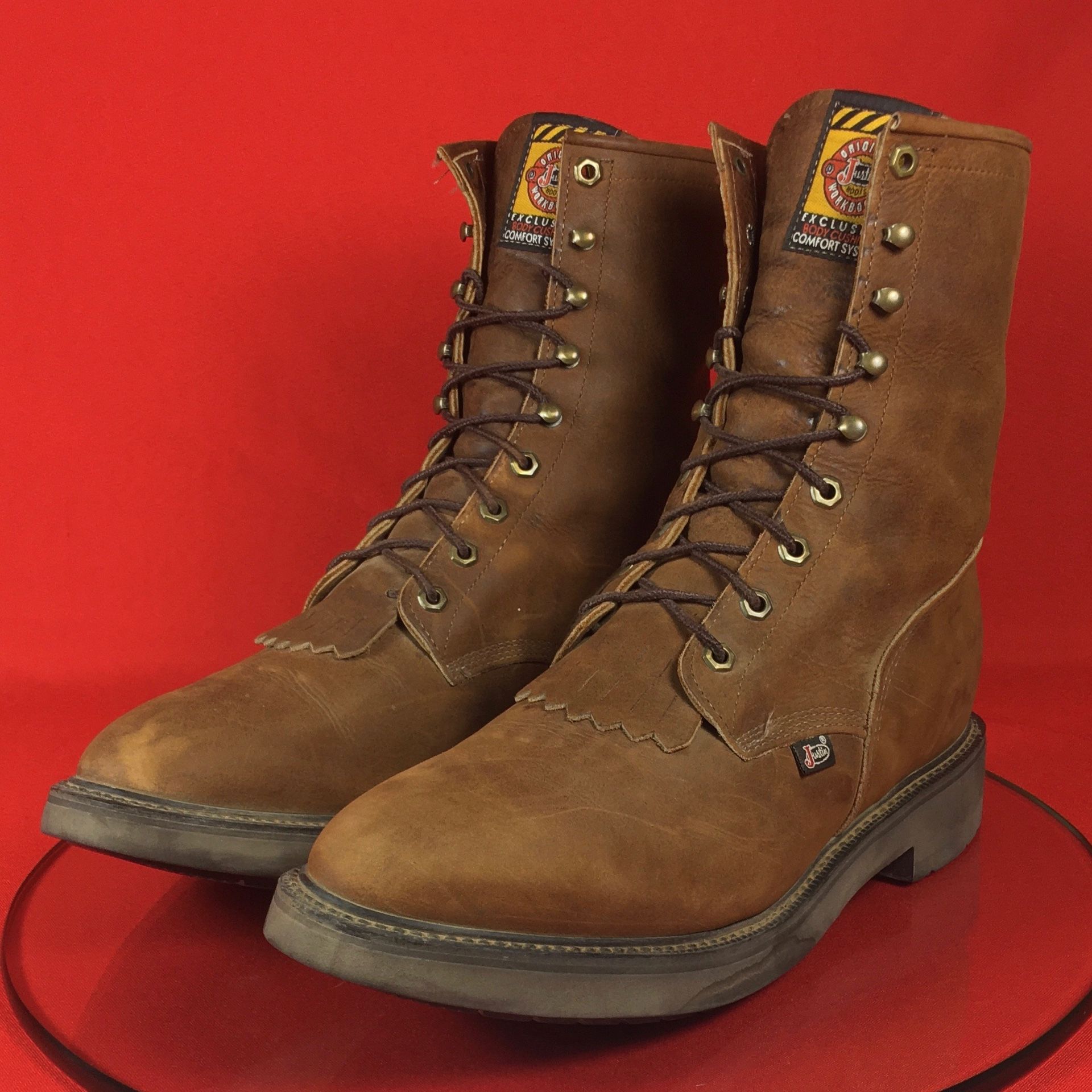 JUSTIN 8” CONDUCTOR WORK BOOTS MENS SIZE 12 EE MADE IN USA GENUINE