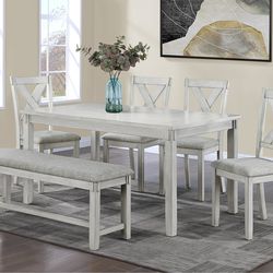 New Dining Set 7 PCs - 4 Chairs One Bench - Comedor Para 6