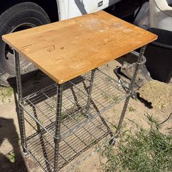 Rolling Kitchen Cart / Utility Cart with Wood Top and Wire Shelves