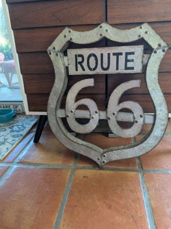 Very Large Retro Route 66 sign, wall art made of galvanized metal,  bar art, man cave decor, fun historic Route 66 decor