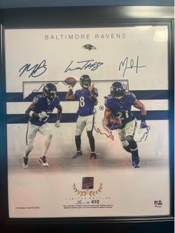 (Limited addition 168 of 410) Stamp signed Lamar, Mark Ingram and Hollywood brown photo