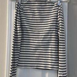 Woman's J. Crew Black and White Striped Boatneck Top